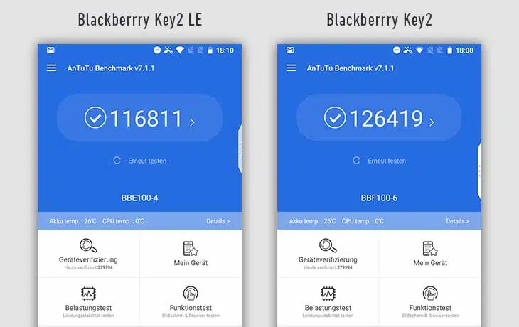 Antutu-Benchmarkvergleich Blackberry Key2 vs Key2 LE