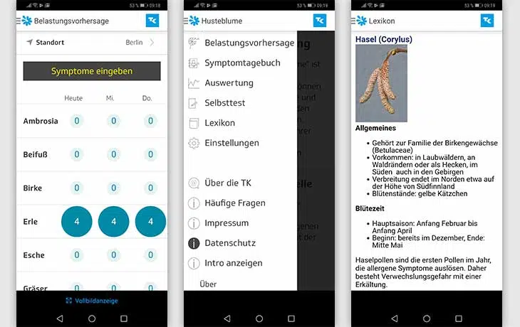 Pollenflug-Apps: Screenshots Husteblume
