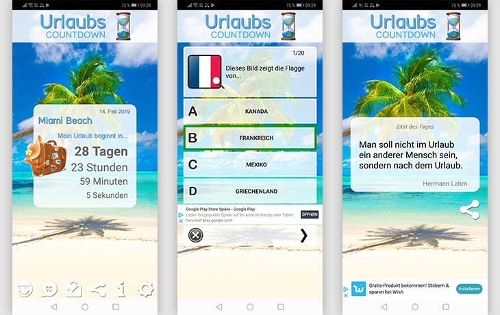 Urlaubscountdown: Screenshots der App Urlaubs-Countdown