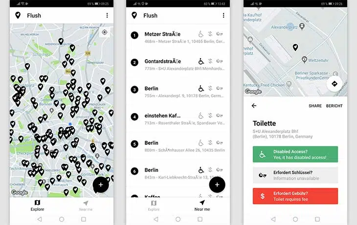 Toiletten-Finder: Screenshots der App Flush