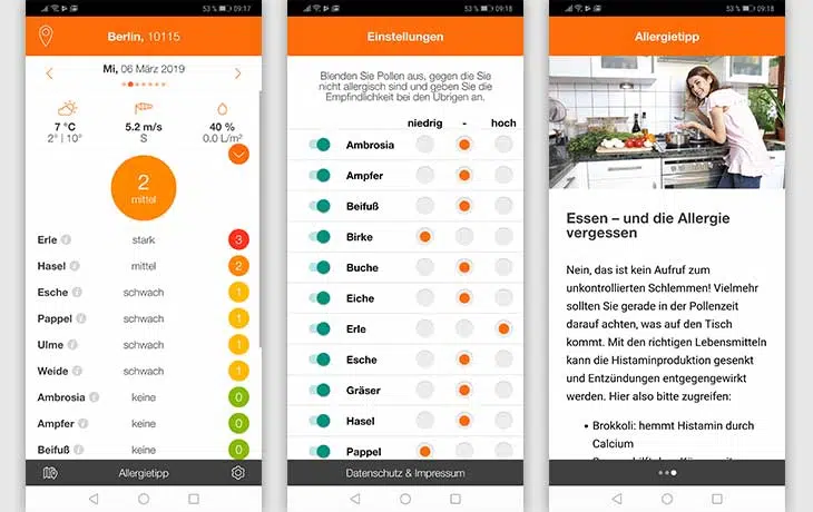 Pollenflug-Apps: Screenshots Pollen-Radar