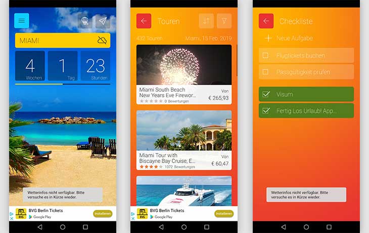 Urlaubscountdown: Screenshots der App Fertig Los Urlaub!