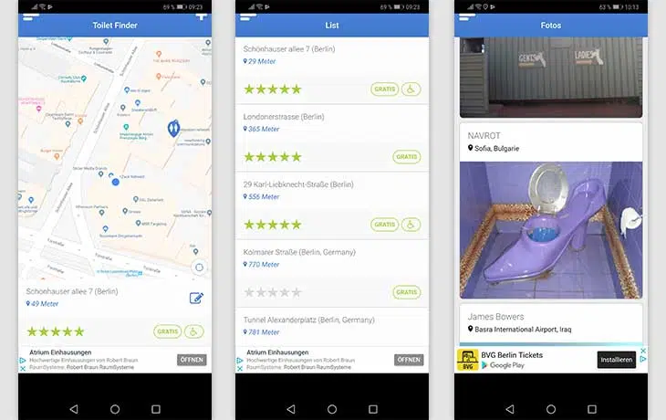 Toiletten-Finder: Screenshots der App Toilet Finder