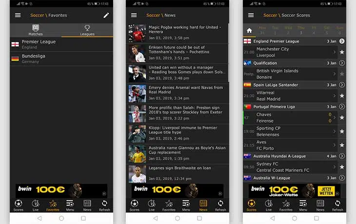 LiveScore Screenshots