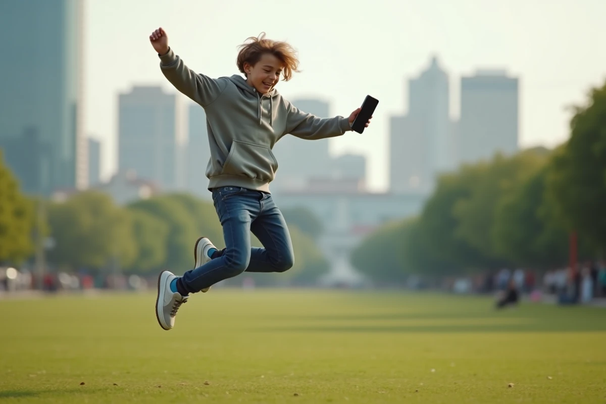 Adolescent sautant dans un parc urbain