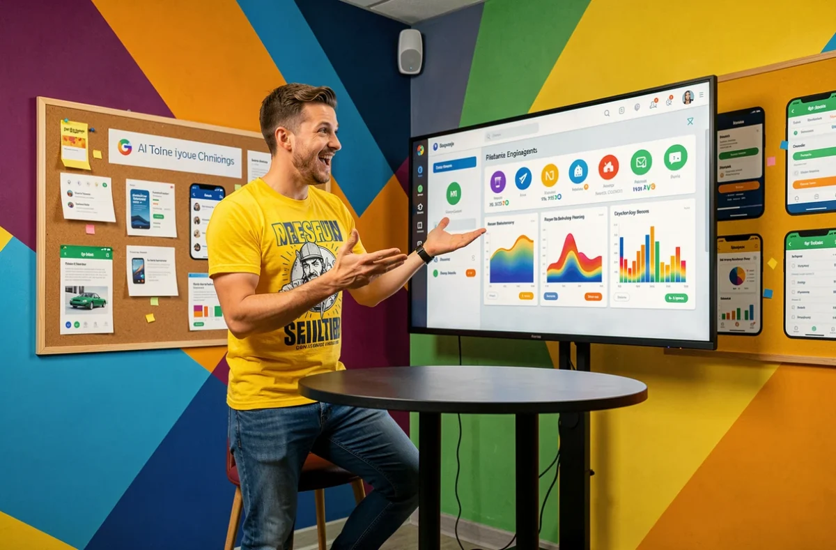 Expert en gamification de l'agence Adictiz présentant une interface de campagne interactive basée sur l'intelligence artificielle