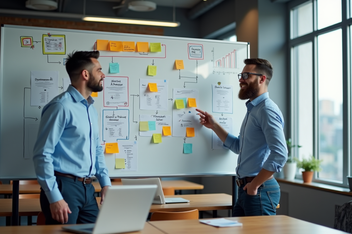 Deux collègues discutent autour d