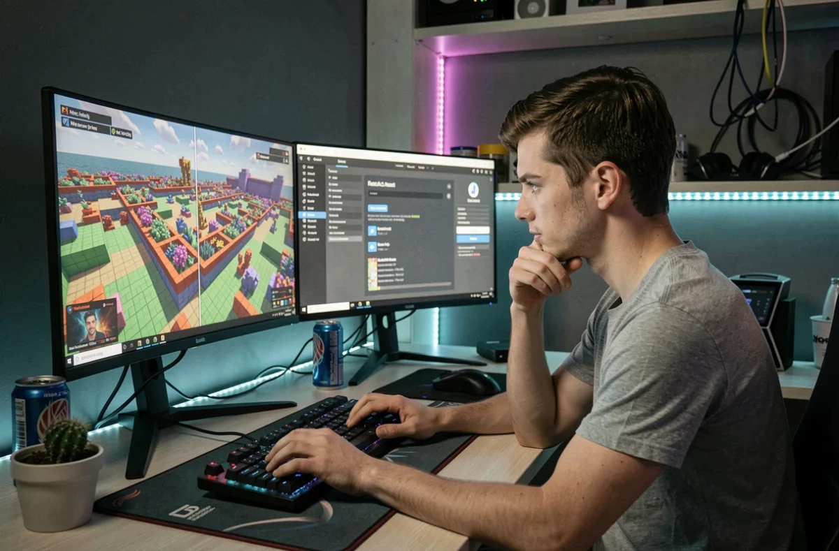 Jeune homme configurant deux sessions Minecraft sur un seul compte Mojang depuis son PC gaming