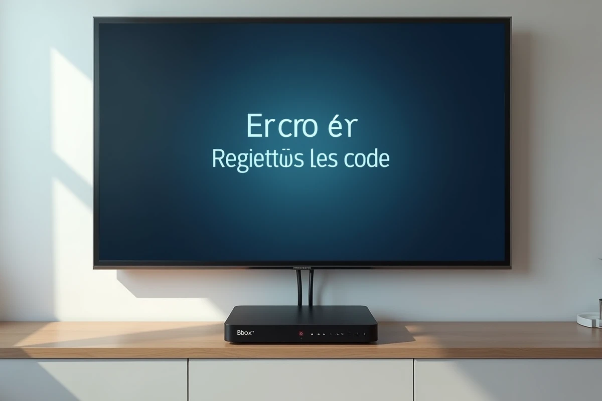 Décodeur Bbox Miami sous un téléviseur affichant le code erreur F3411 de Bouygues Telecom