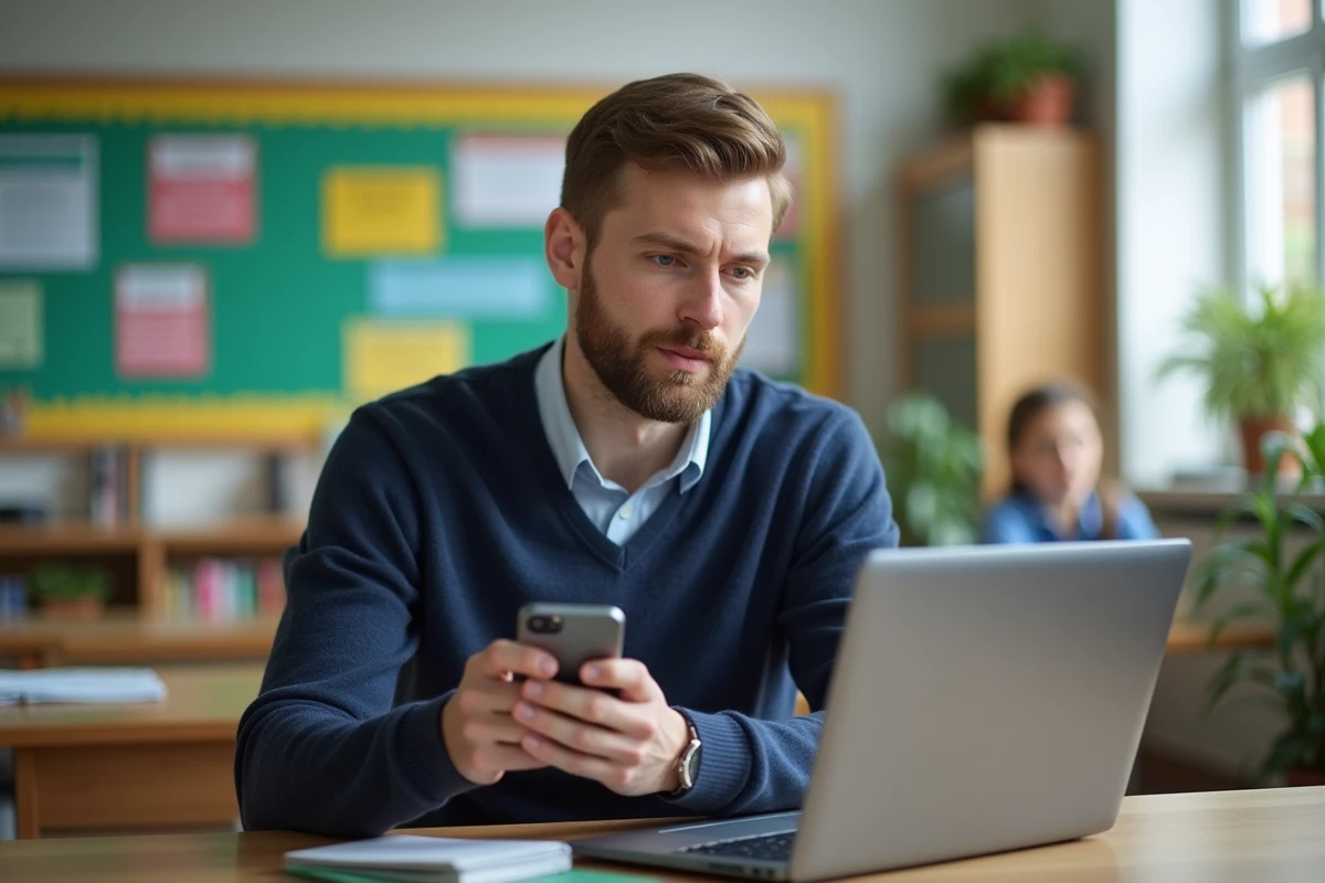 Professeur homme en salle des enseignants moderne
