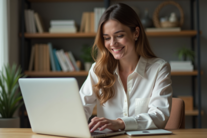 Femme au bureau à domicile travaillant sur son ordinateur