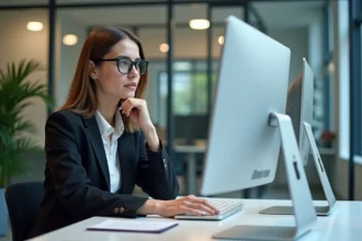 Femme d affaires regardant un écran de politique de confidentialité