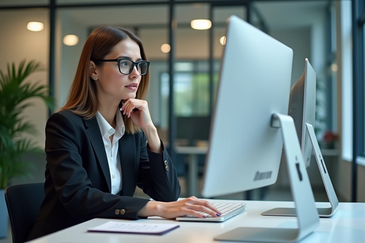 Femme d affaires regardant un écran de politique de confidentialité
