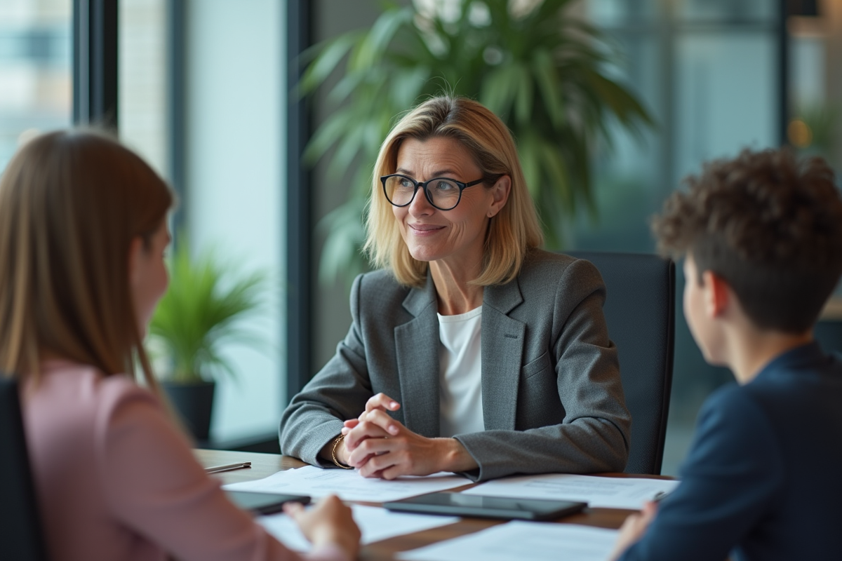 Femme expliquant la cybersécurité à deux adolescents en réunion