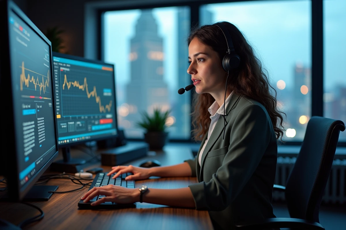 Femme en conversation avec support technique dans studio audio