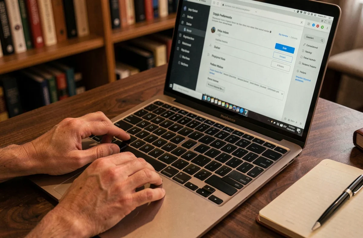 Gros plan de mains sur un clavier QWERTY mécanique avec paramètres de langue affichés à l'écran