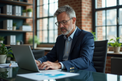 Homme d'affaires en costume dans un bureau moderne