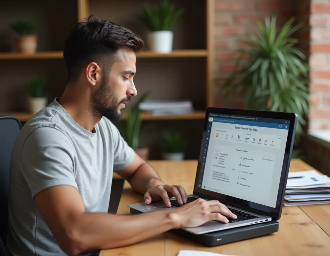 Homme numérisant des documents en toute sécurité avec Epsilon Soft depuis son bureau à domicile