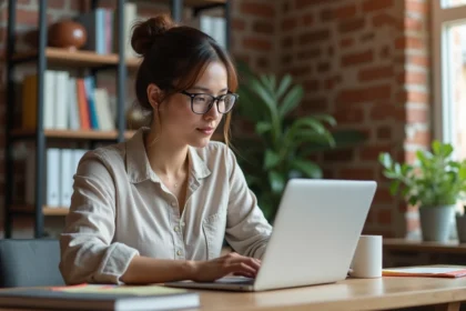 Indépendante freelance travaillant sur la création de son site web avec une agence web spécialisée pour les auto-entrepreneurs