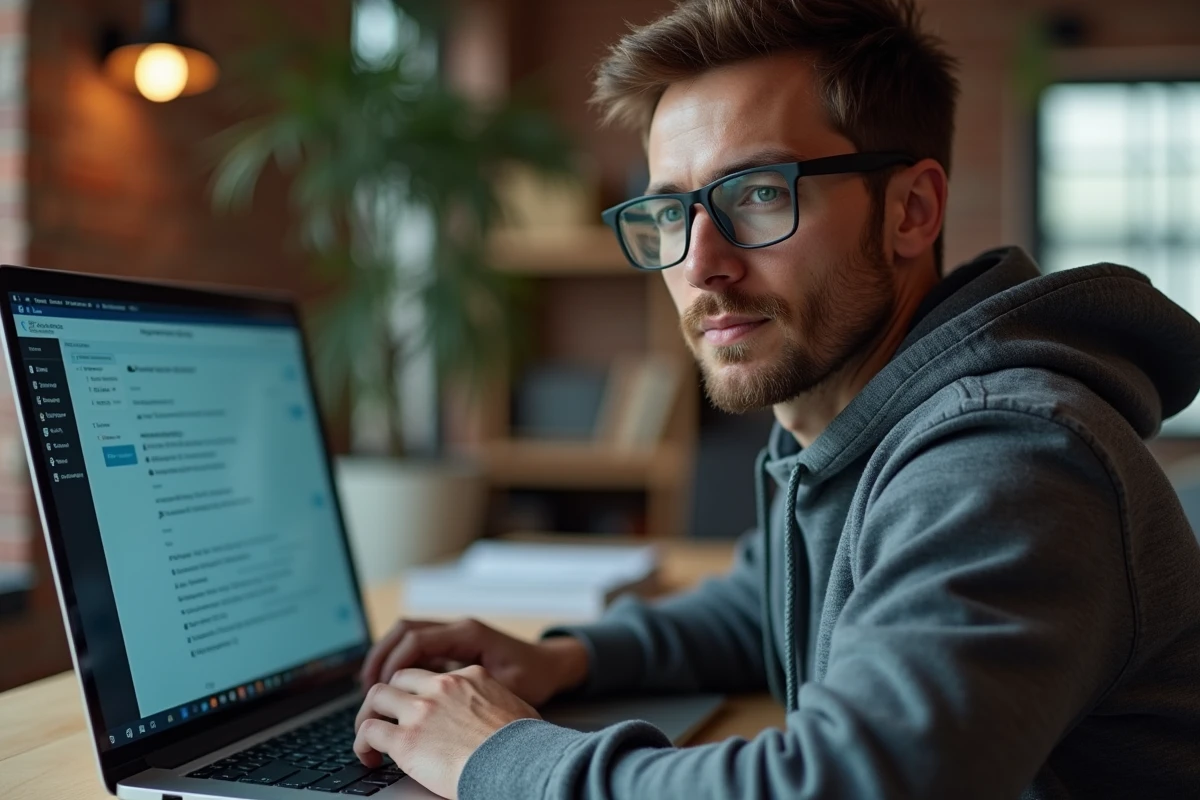 Ingénieur logiciel vérifiant un audit de sécurité et les étapes de validation d'un certificat de networthiness