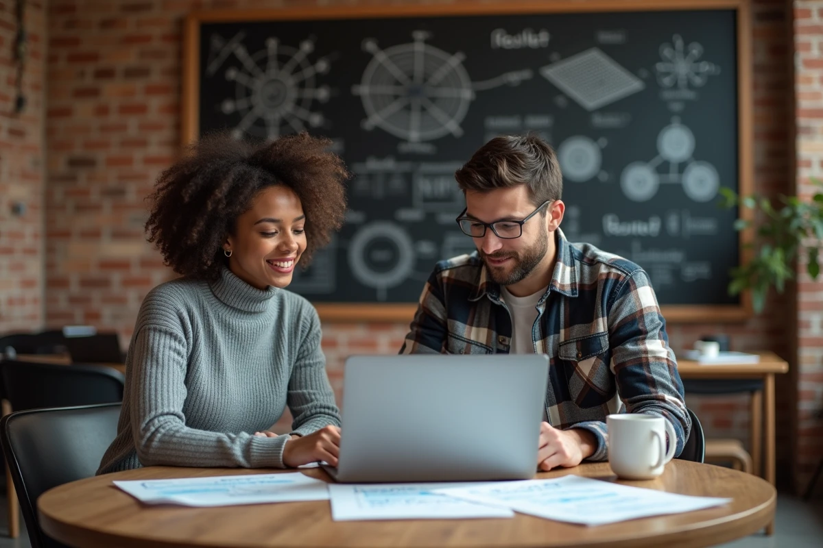 Deux ingénieurs logiciels collaborant sur du code Python ResNet dans un espace de coworking