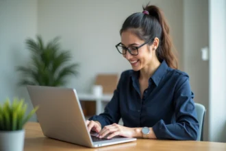 Jeune femme professionnelle travaillant sur un ordinateur portable