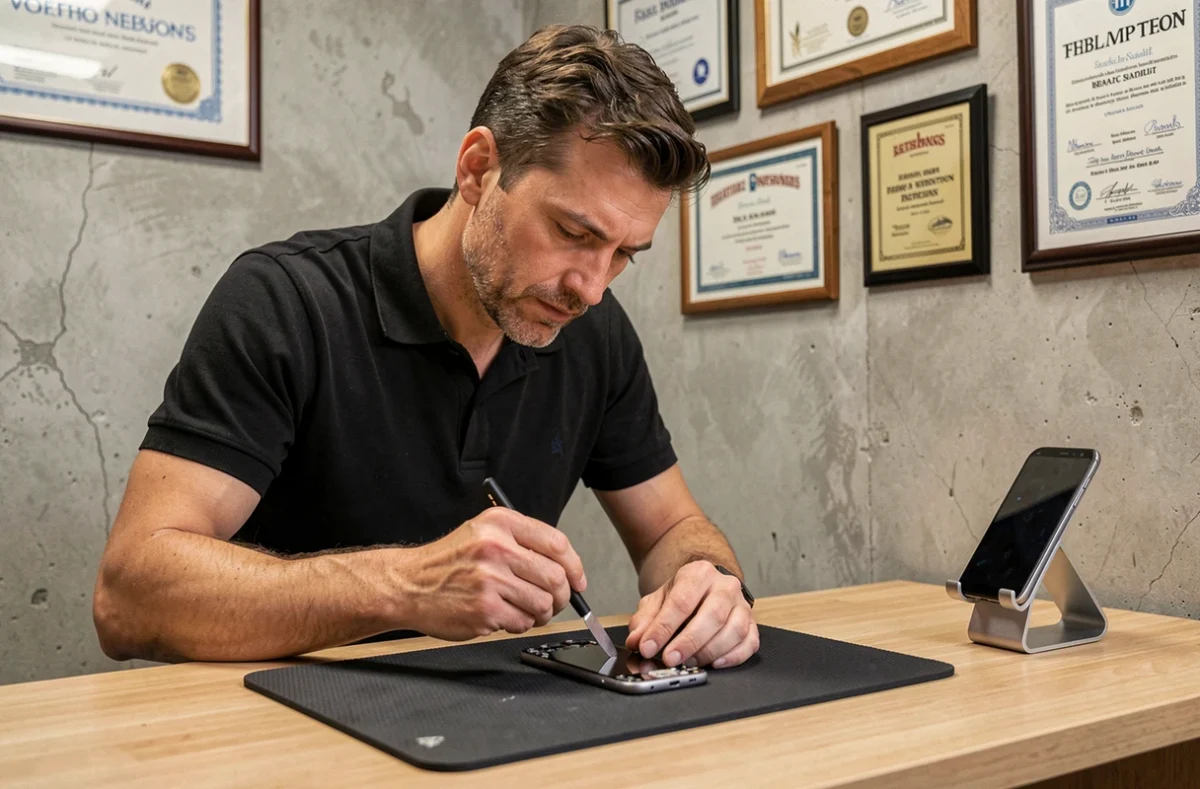 Technicien de Phone Réparateur Amiens ouvrant un smartphone Android avec des outils de précision