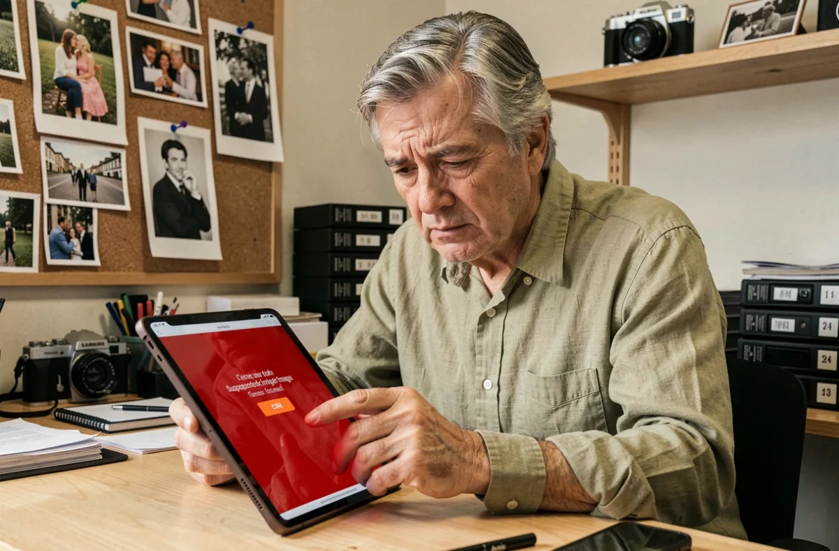 Photographe professionnel frustré par un message d'erreur de format JFIF non supporté sur sa tablette en studio