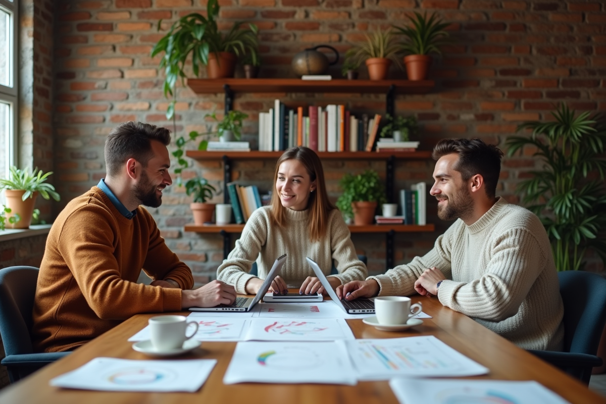 Groupe de collègues discutant autour d