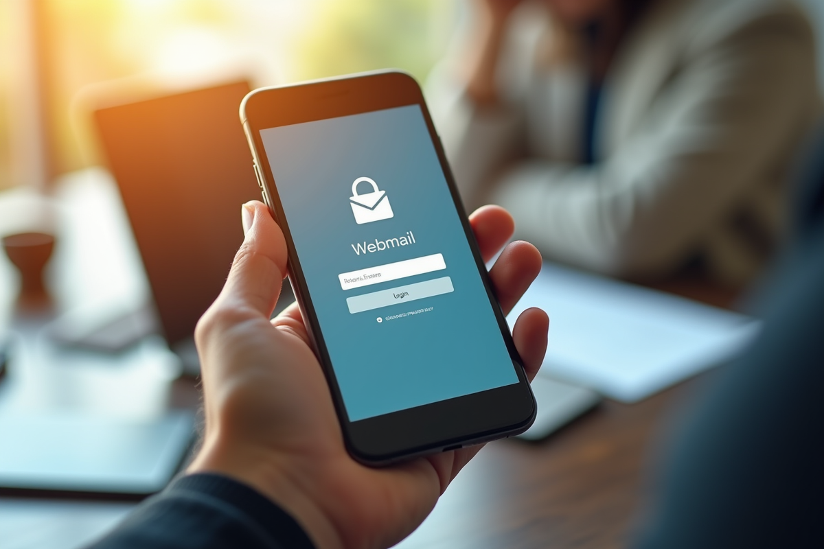 Zoom sur un smartphone affichant la page de connexion webmail