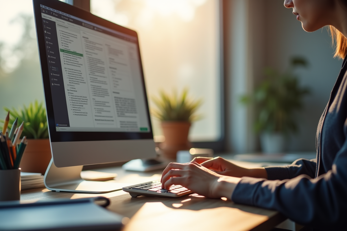 Main utilisant un ordinateur avec logiciel LibreOffice ouvert
