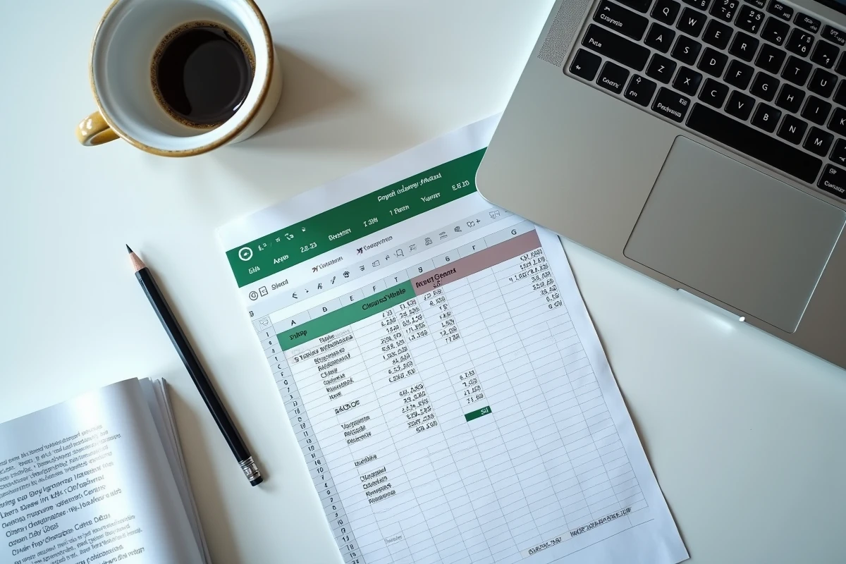 Vue aérienne d'un fichier Excel avec formule DATEDIF et tableau croisé dynamique de segmentation clients par tranche d'âge sur un bureau minimaliste
